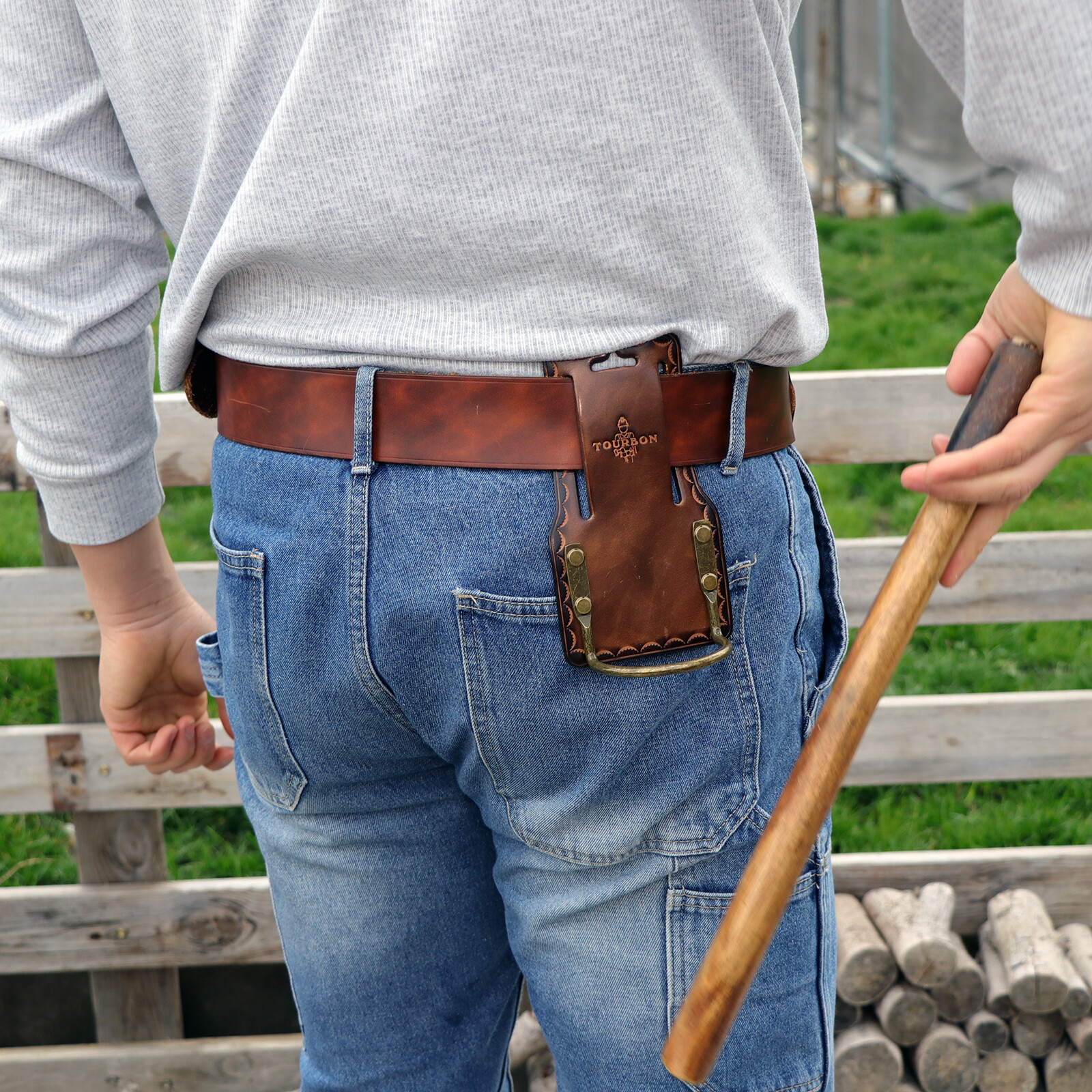 TOURBON Leather Hammer Drill Holder Axe Workers Holster 3″ Belt Loop Heavy Duty