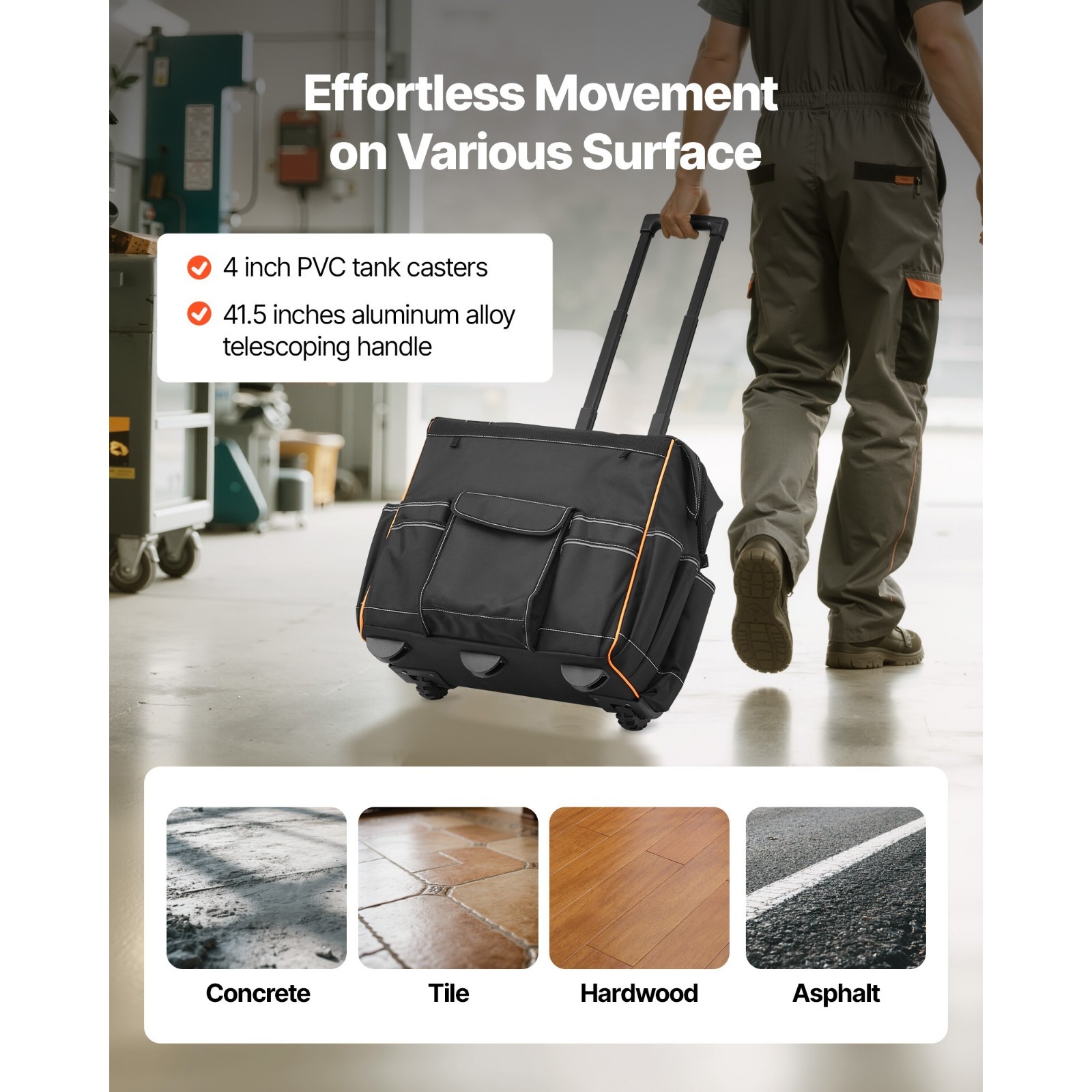 Rolling Tool Bag w/ Wheels, 110 lbs Capacity, 25 Pockets Durable Tool Organizer