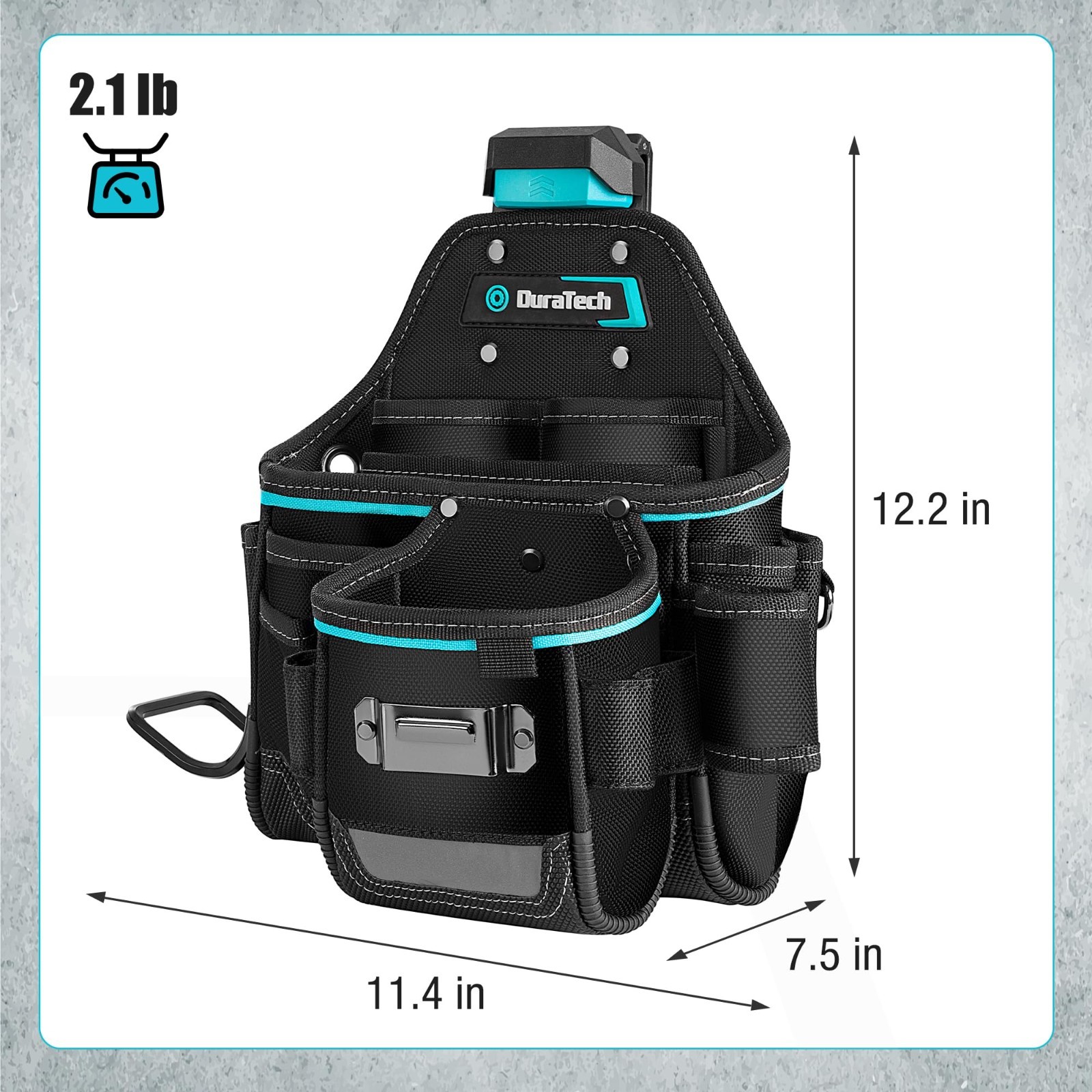 Electrician Tool Pouch with Belt Clip, Tape Measure Holder, Hammer Loop, Quick R