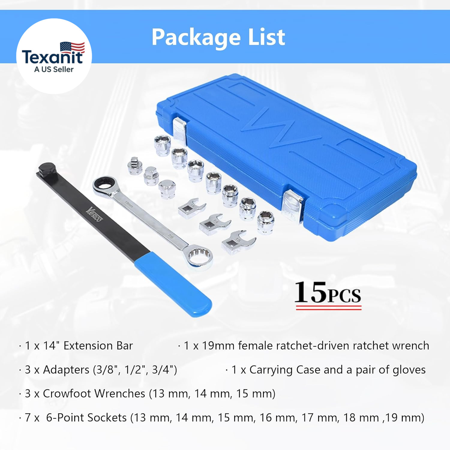 15Pcs Universal Ratcheting Serpentine Belt Tool Set, Serpentine Belt Removal Ins