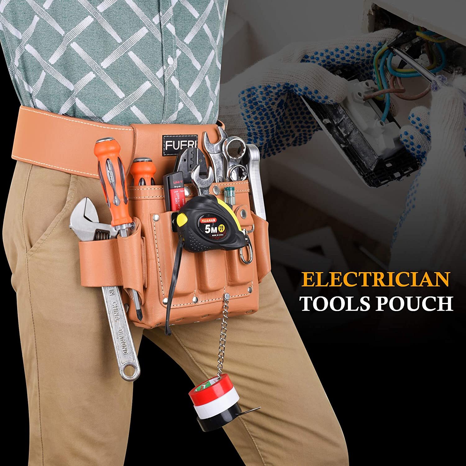 Leather Tool Pouch for carpenters electrical Tool bag for electricians Framers