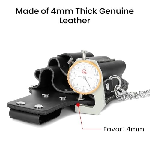 Genuine Leather Small Tool Pouch – 7 Pockets, Metal Tape Chain, Quick Access, Du