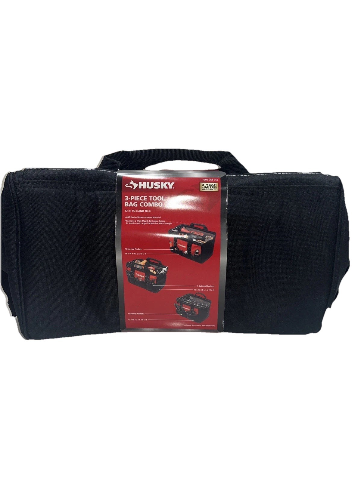 Husky 3-Piece Tool Bag Combo with Multiple Pockets and Durable Fabric Brand New