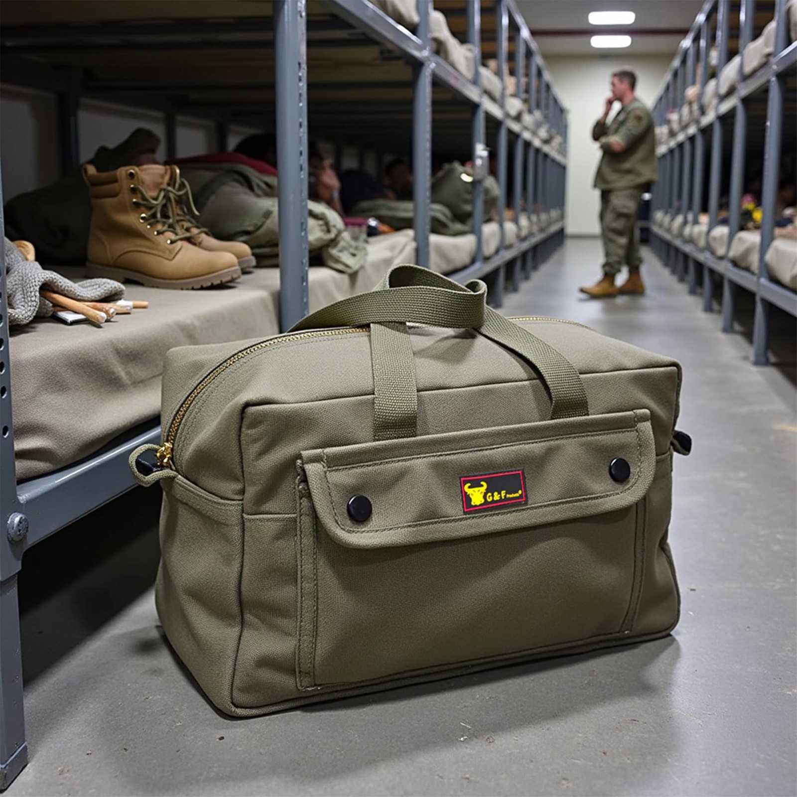 G & F PRODUCTS Waxed Canvas Military Duffle Bag, WaterResistant, Adjustable S…