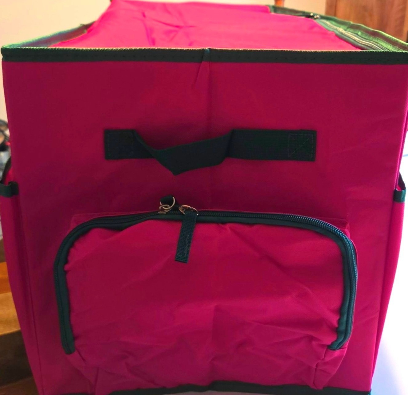 Large Red Ornament Storage Bag Handles Pockets Zipper Closure 24.4″x12.6″x12.2″