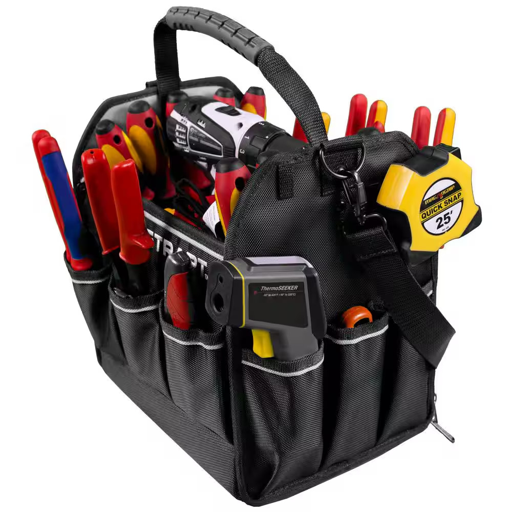 12 In. Electrician’S Tote Bag with Integrated Parts Bin Compartment