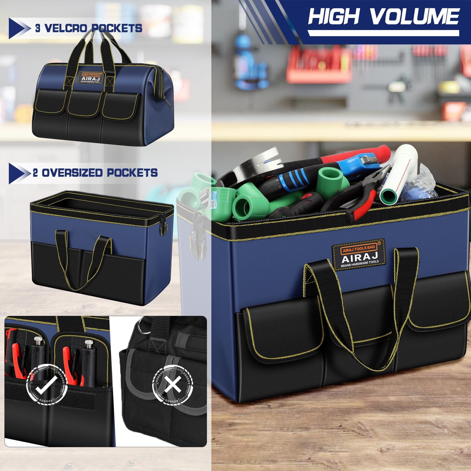 16-Inch Wide Mouth Portable Tool Storage Bag – Small Tool Tote for Home Repai…