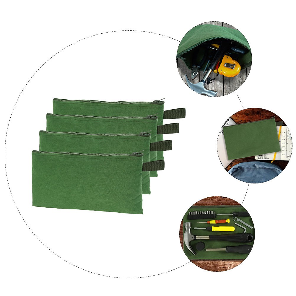 4Pcs Durable Green Canvas Tool Bag Multi Function Wrench Organizer Pouch
