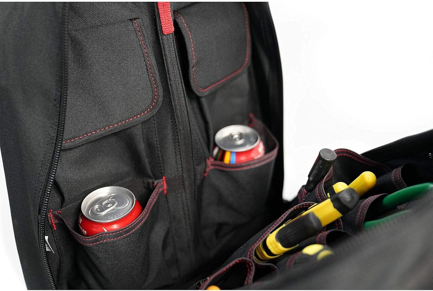 Multi-Functional Tool Backpack with Wheels & Laptop Compartment – Red & Black