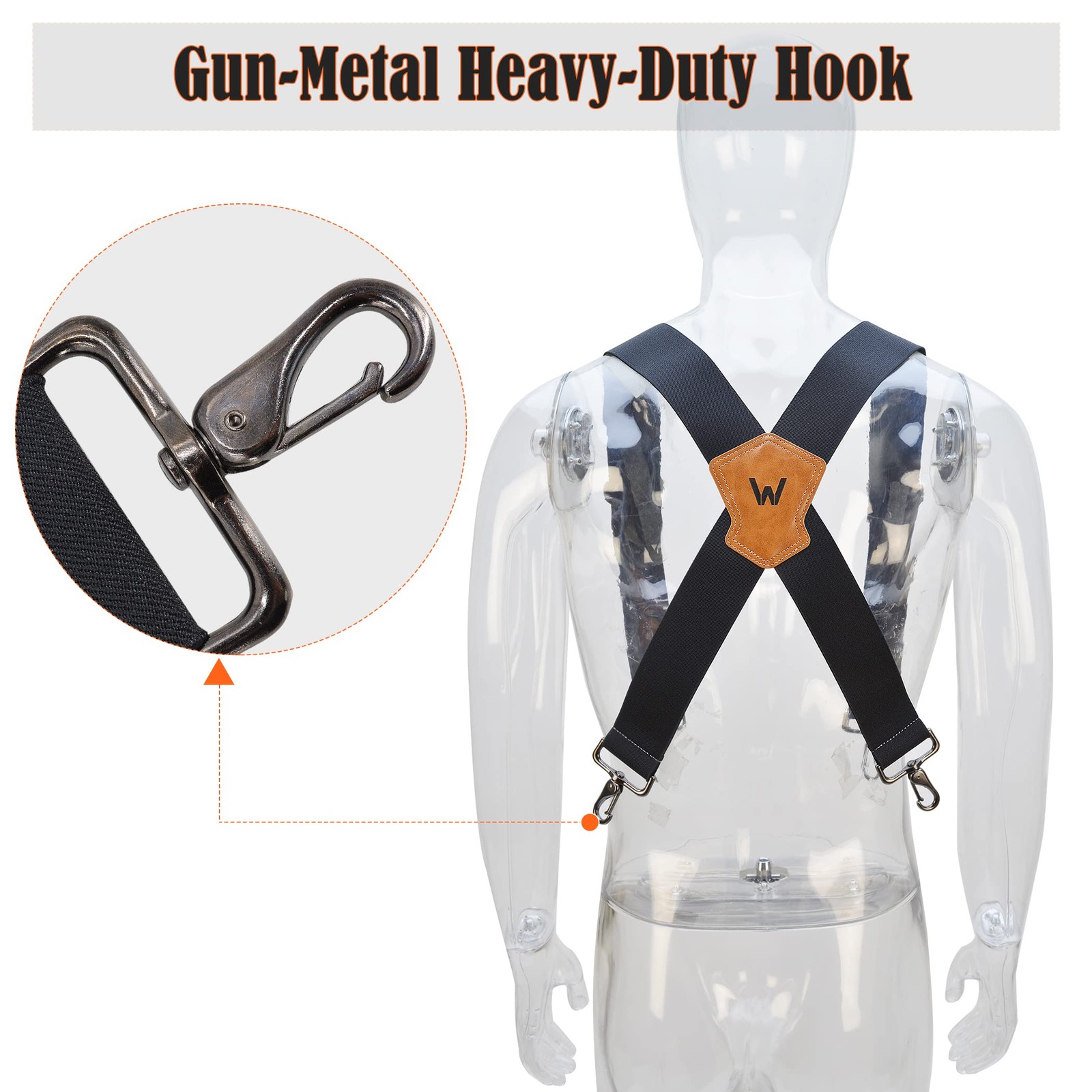WELKINLAND 2Inch-Wide Full Elastic Suspenders, Heavy Duty Men’s Large, Black