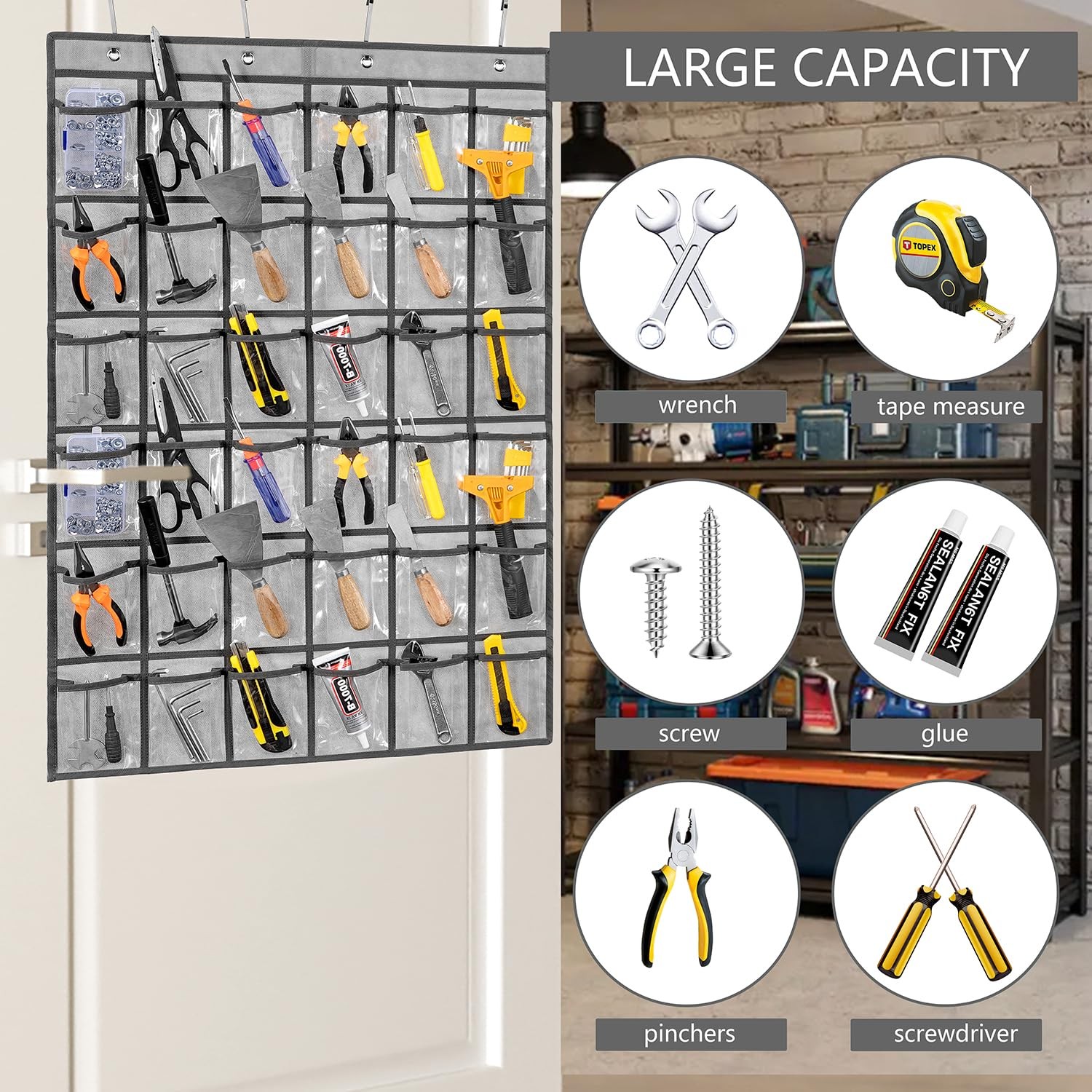 Over Door Hanging Tool Storage Bag Wall Mount Screw Organizer 36 Pockets