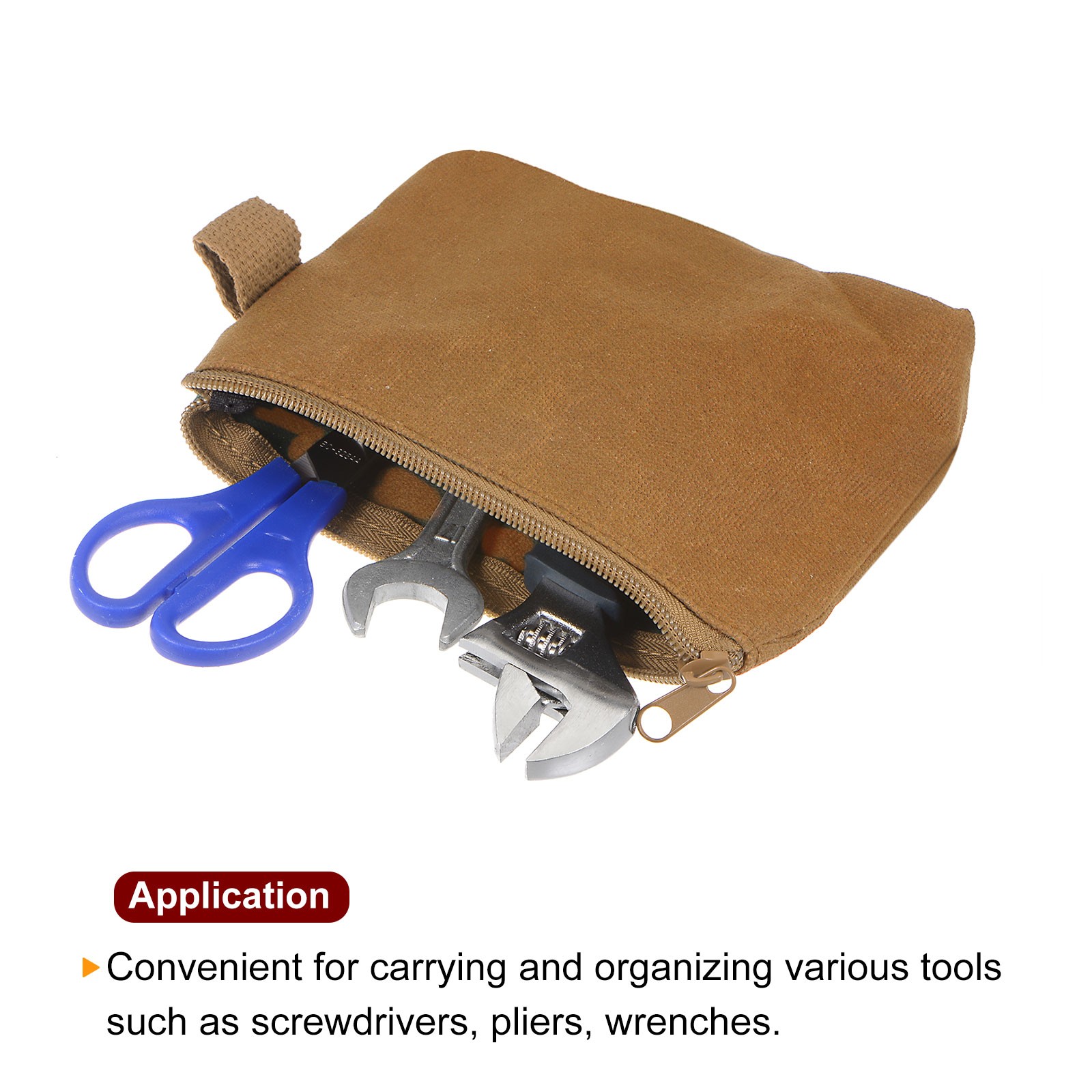 Tool Pouch Bag 17cm x 4cm x 14cm Oxford Organizer with Zipper Khaki