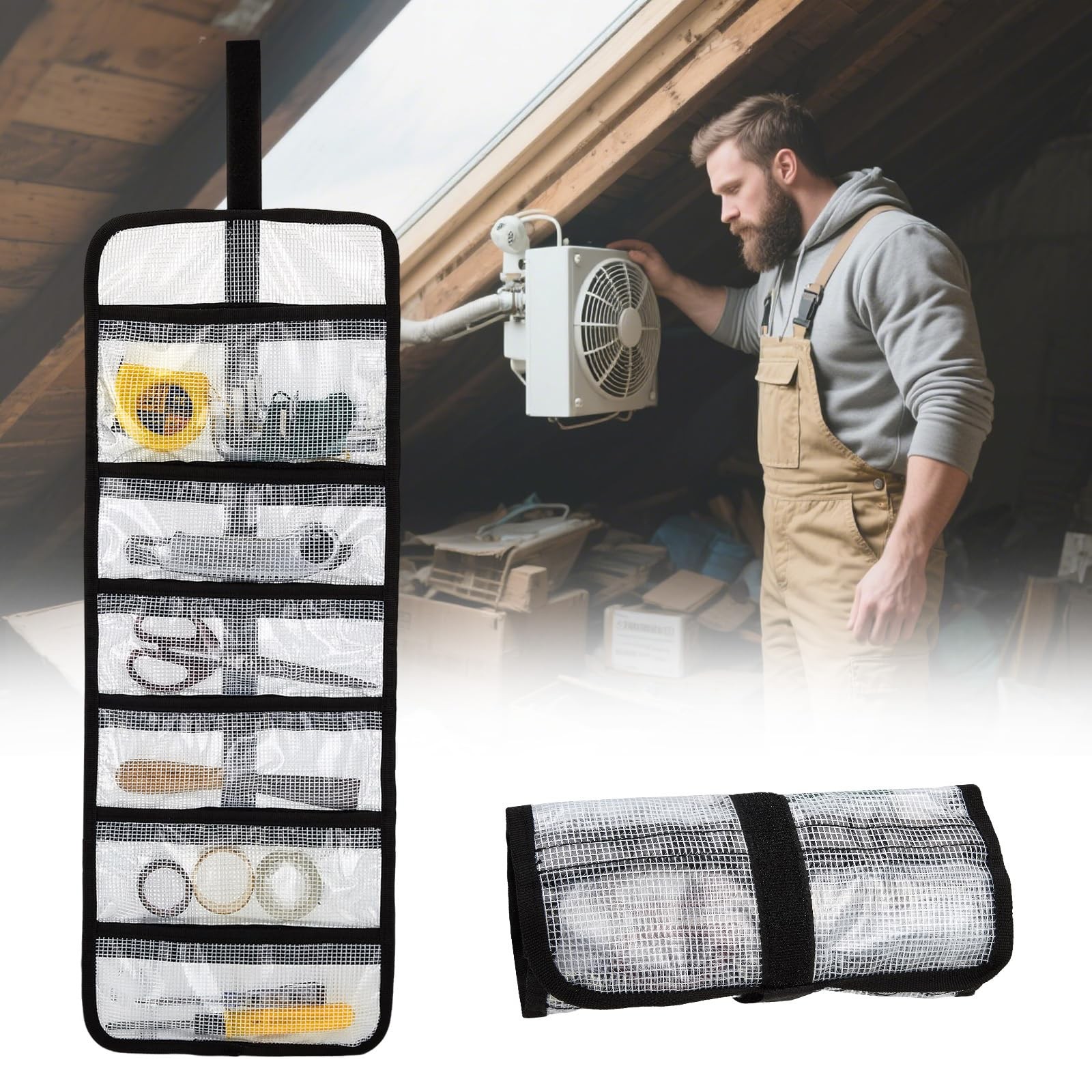 Small Roll Up Storage Bag, 6 Pockets Tool Kit, Suitable Small, 1-pack
