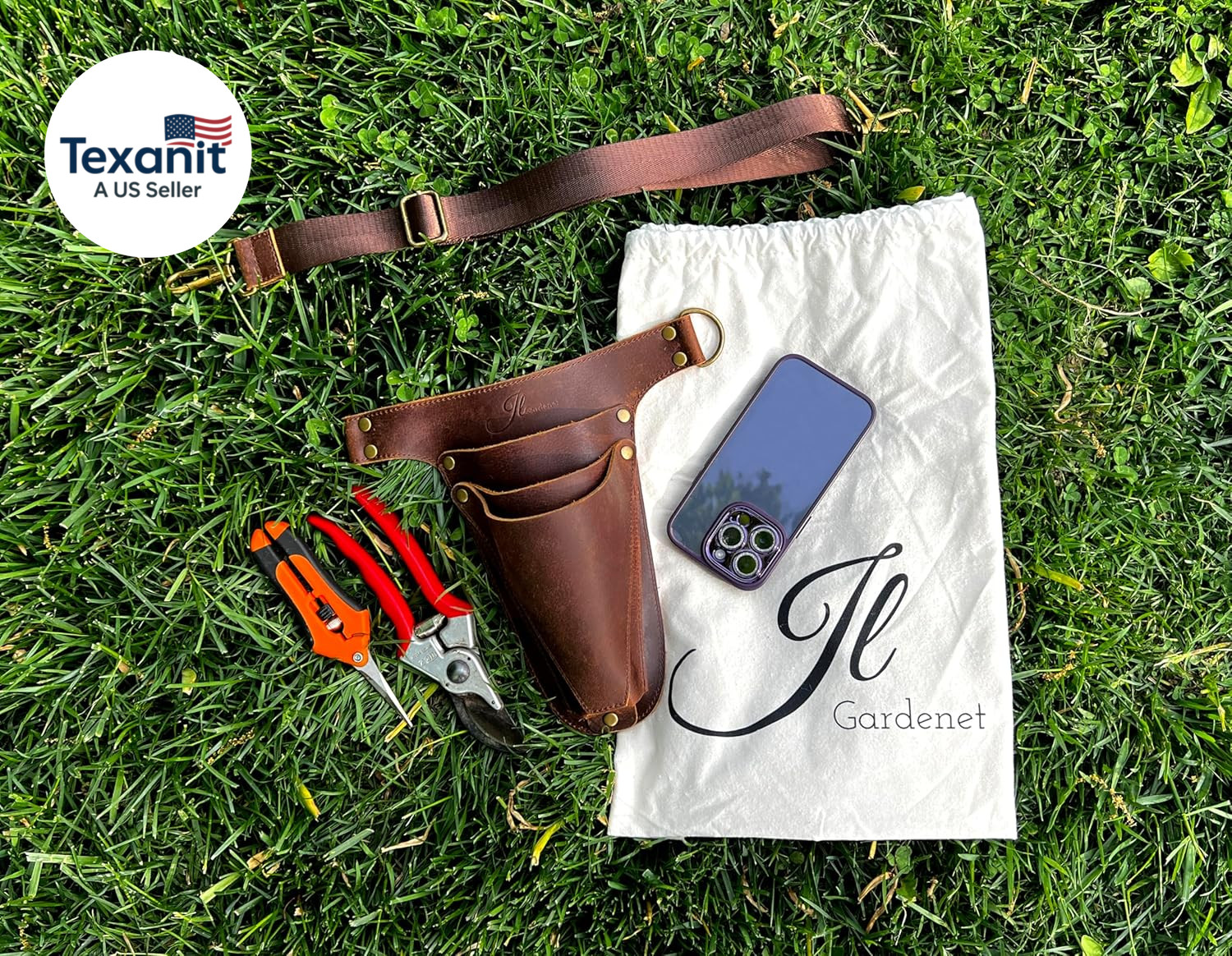 Garden Tool Belt, Handmade Premium Leather with Pouches Pockets Holster for Wome