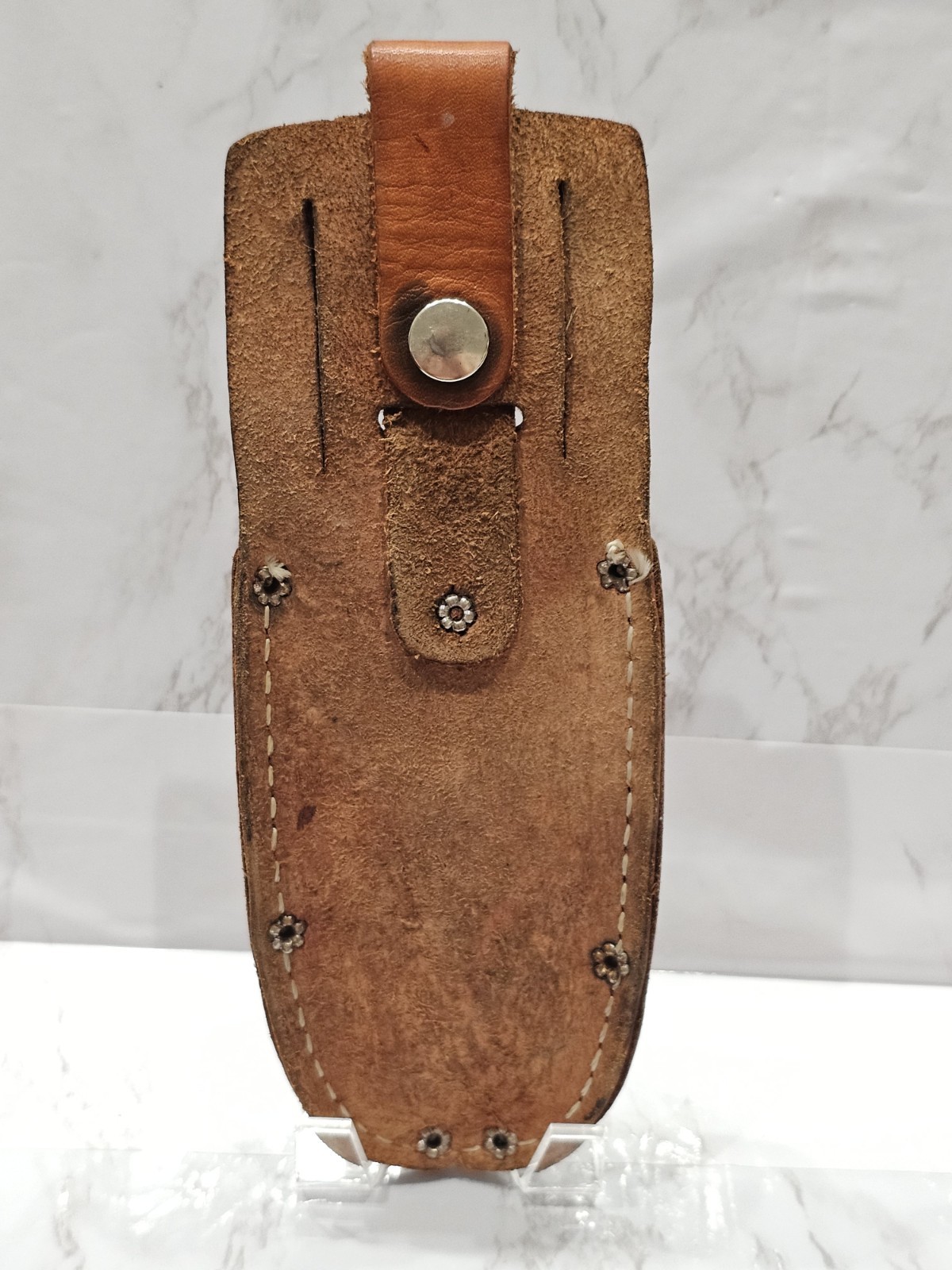 Vintage Tool Holster Cowhide Leather Nicholas No 419 Brown USA Button For Belt