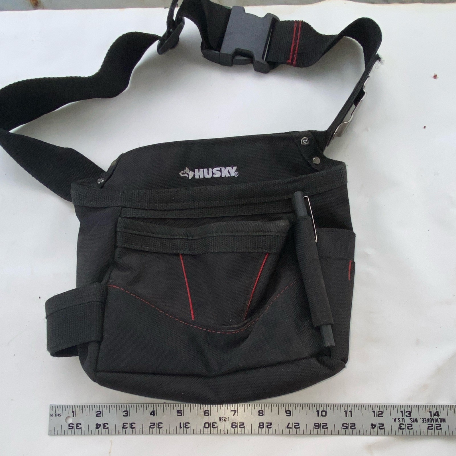 Husky Black/Red Tool Belt Pouch with Quick Release Buckle, 1 Pack