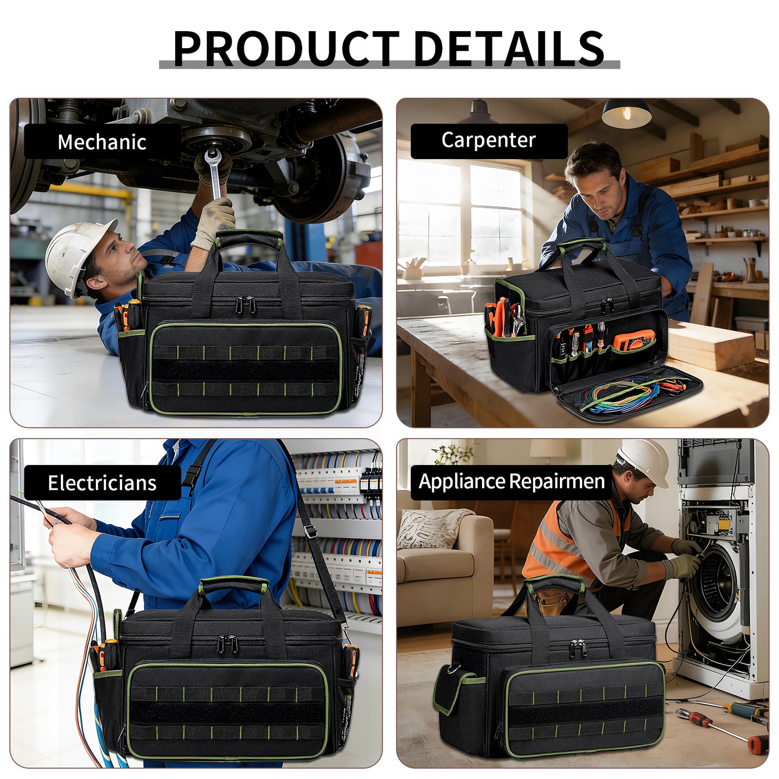 GRAVEE 17 Inch Durable Tool Bag with Padded Handle Large Multi-Pocket Organizer