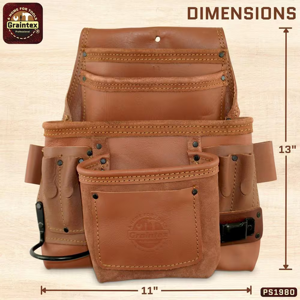 10-Pocket Nail and Tool Pouch Tan Color Industrial Grade Leather