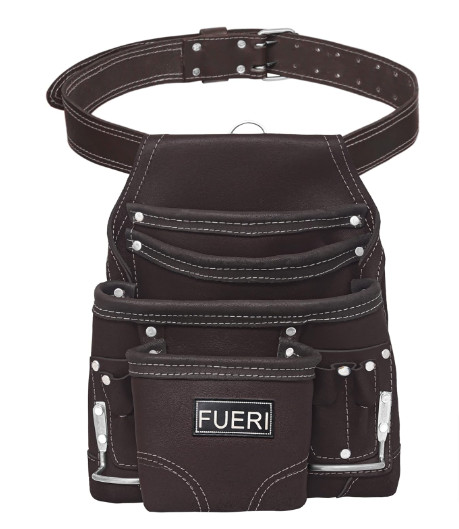 Leather Tool Pouch for carpenters 10 pockets Tool Belt Bag Electrician Framers