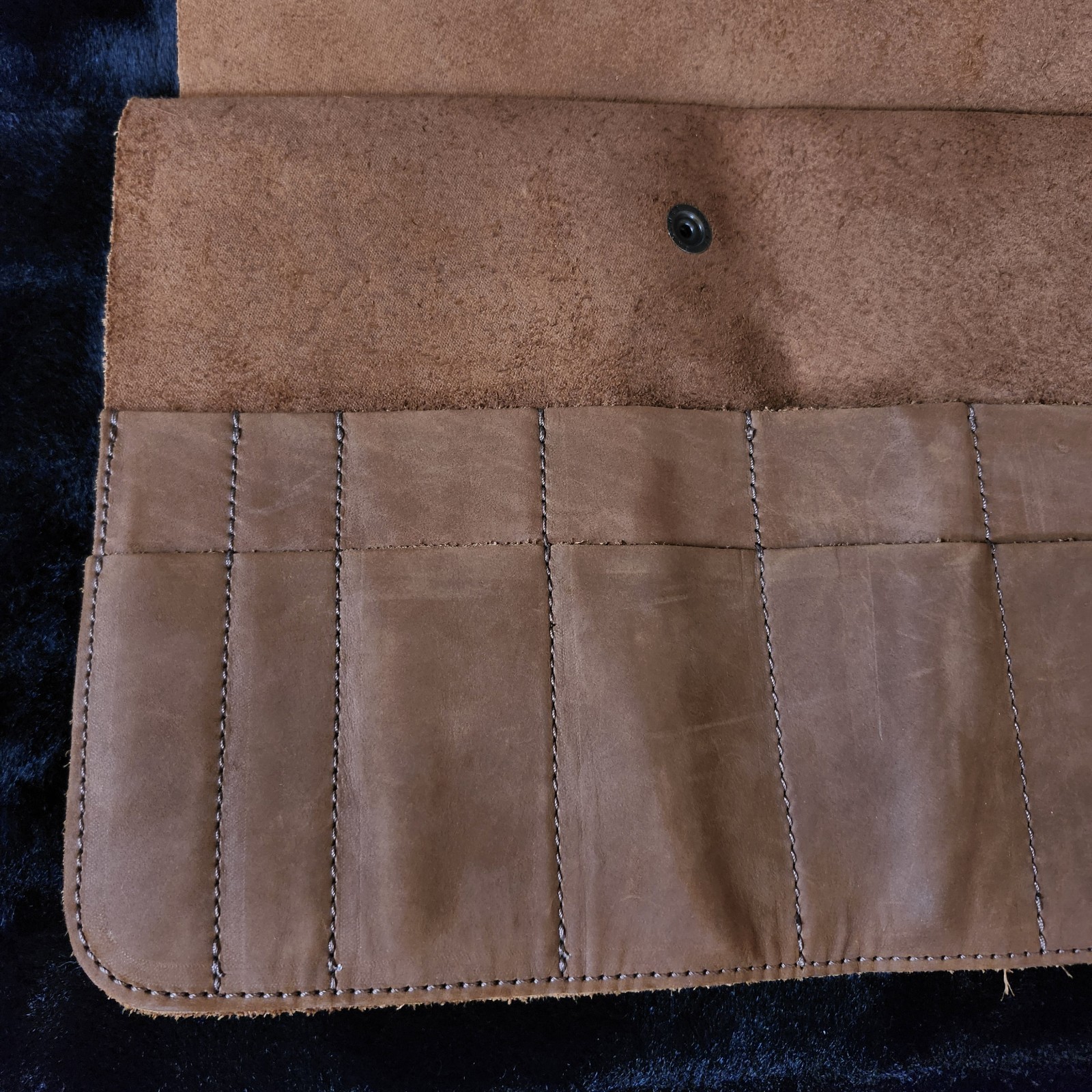 Hide & Drink Rustic Small Suede Tool Roll Up Bag 14 Slots and Pouch 14″ × 9″