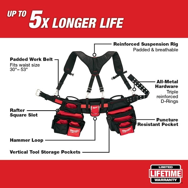 Milwaukee Tool 48-22-8120 Contractor Work Belt W/ Suspension Rig