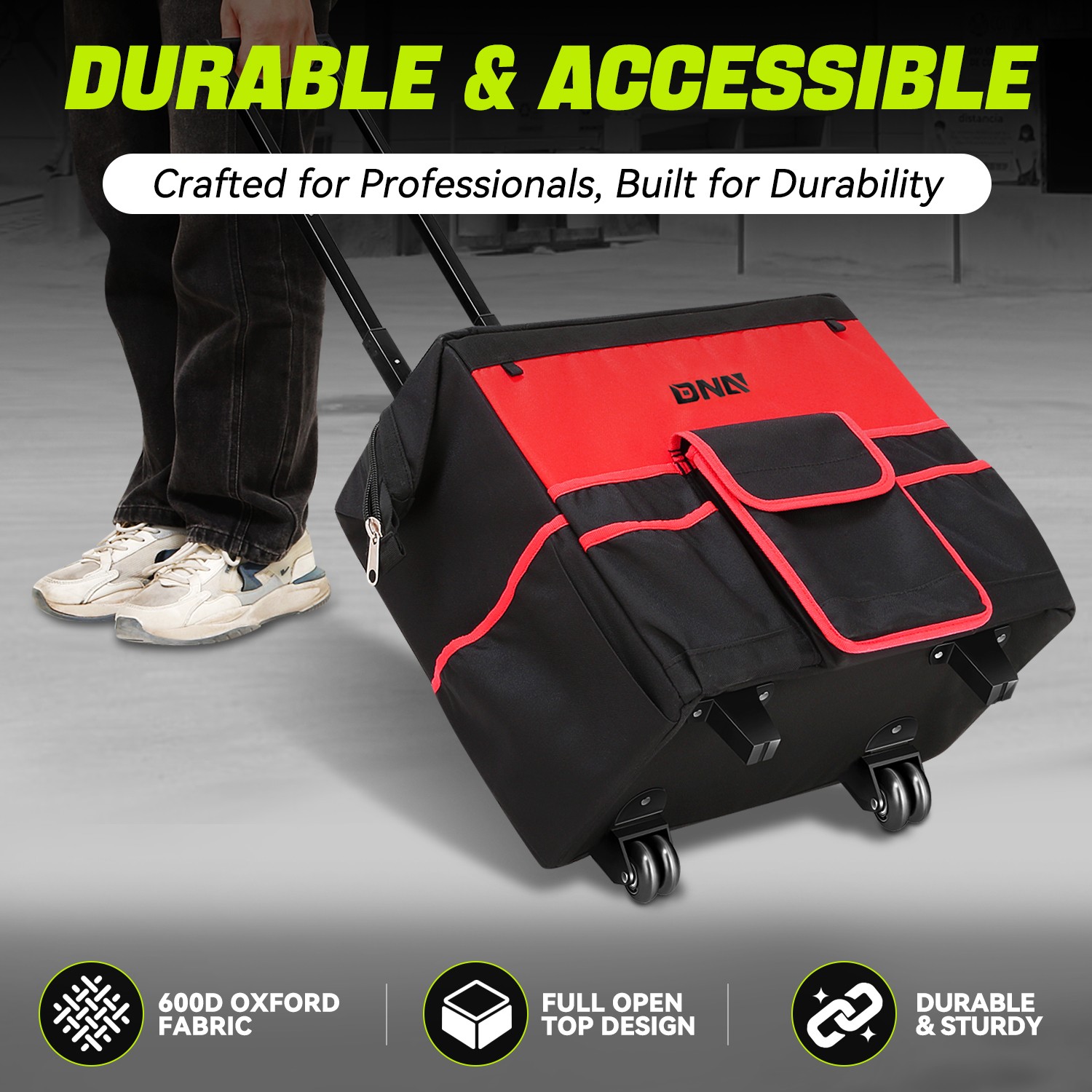 18″x 8.8″x 14.5″ Red 600 Denier Oxford Canvas Bag w/ Trolley & Reinforced Wheel