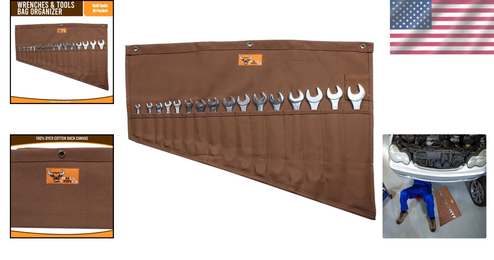 Roll up Tool Bag Organizer 16 Pockets Metric & SAE Wrench Organizer Heavy Duty