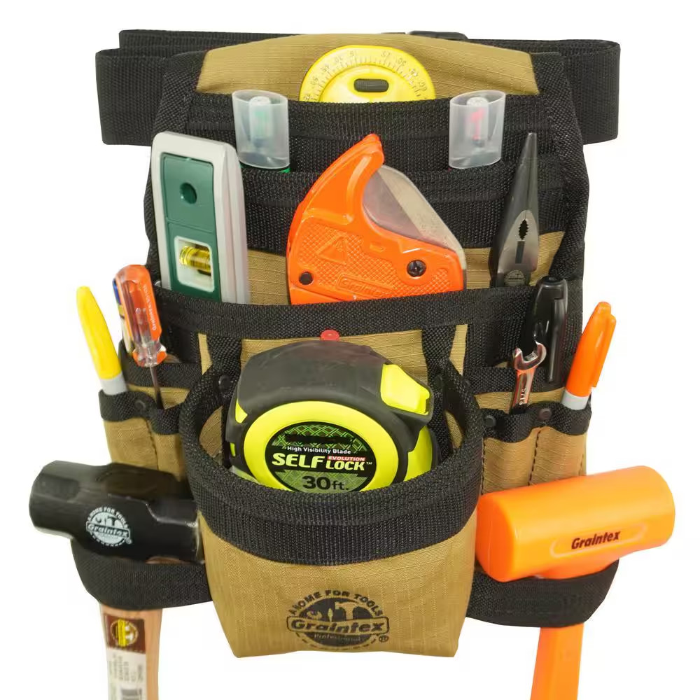 Khaki Canvas 10-Pocket Finisher Tool Pouch