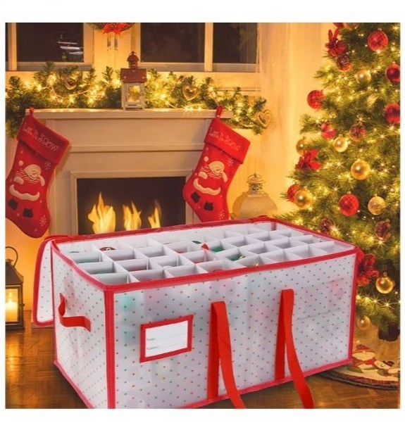 Large Red Ornament Storage Bag Handles Pockets Zipper Closure 24.4″x12.6″x12.2″