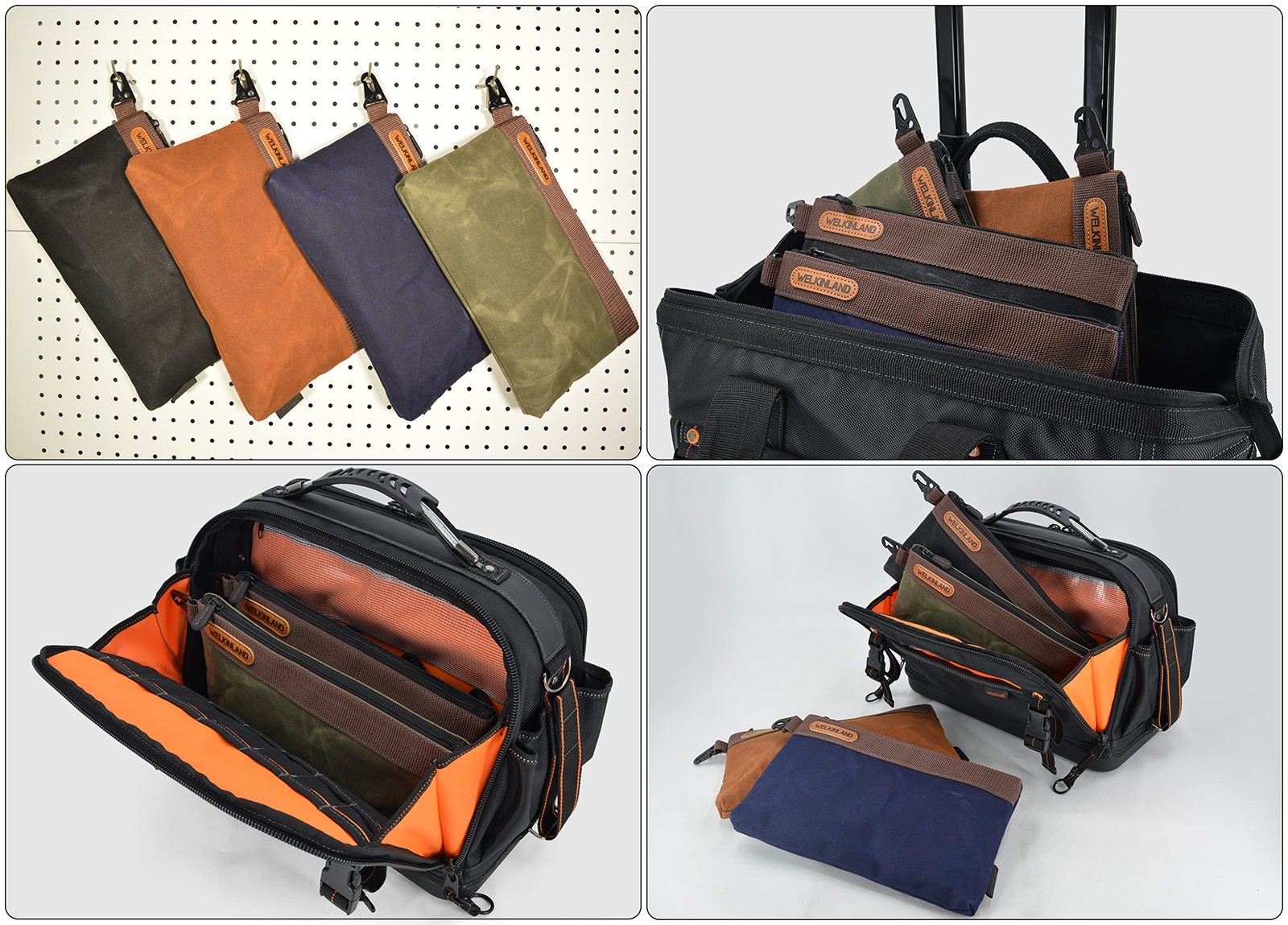 WELKINLAND Heavy-Duty Canvas Tool pouch, 4PCS Tool pouches, 12 Tool pouch, Waxed