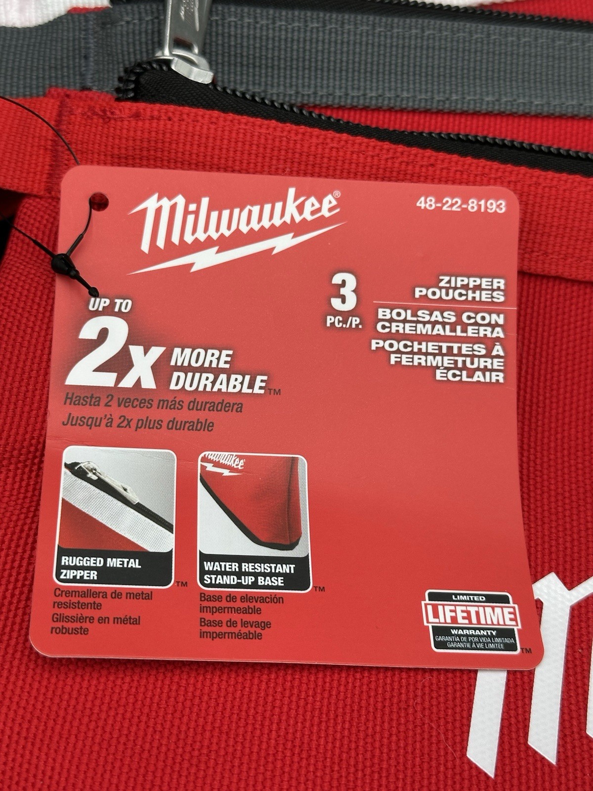 Milwaukee 48-22-8193 Water Resistant Stand-Up Base Zipper Heavy Pouches – 3pc
