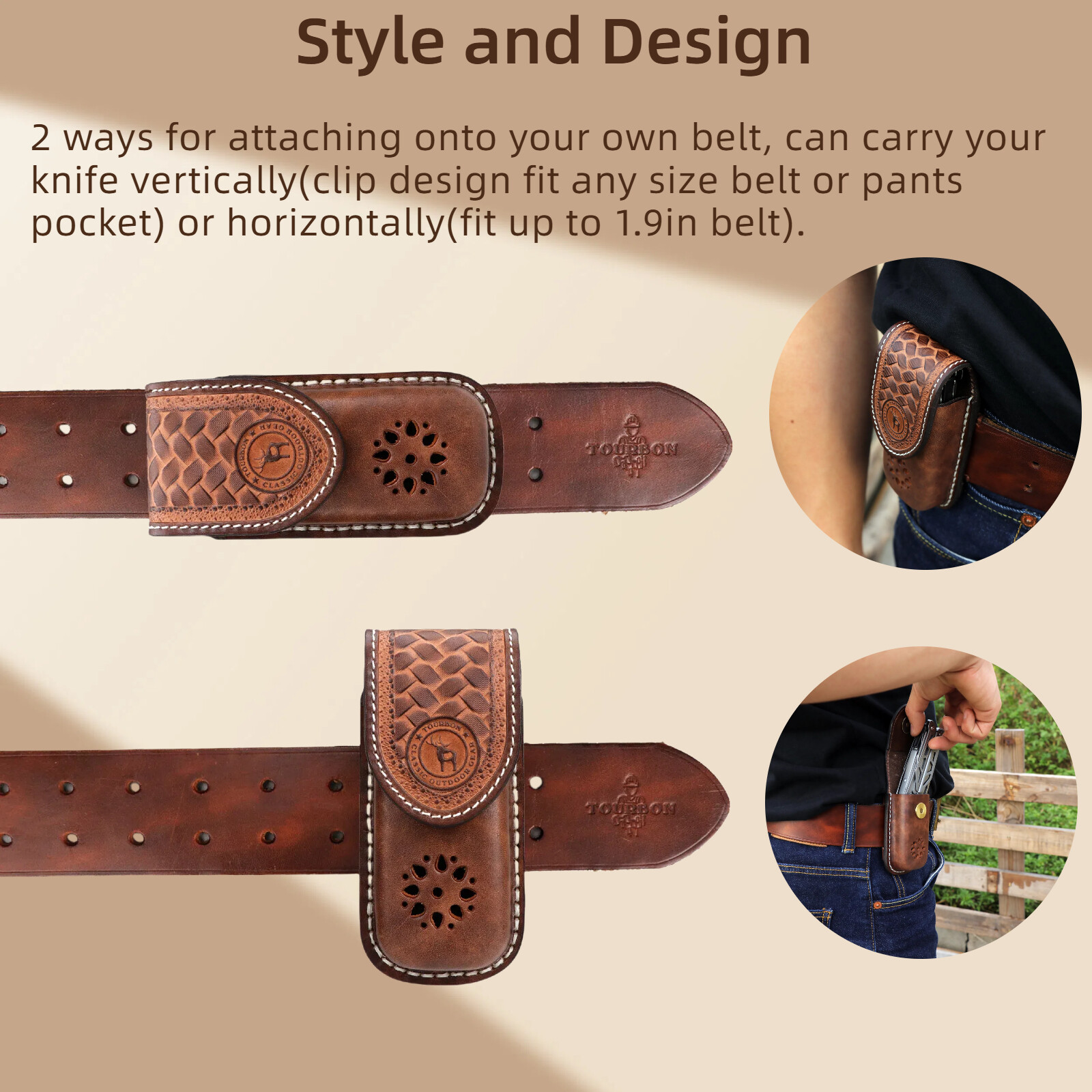 Tourbon Pocket Knife Carry Sheath Knives Storage Belt Case EDC