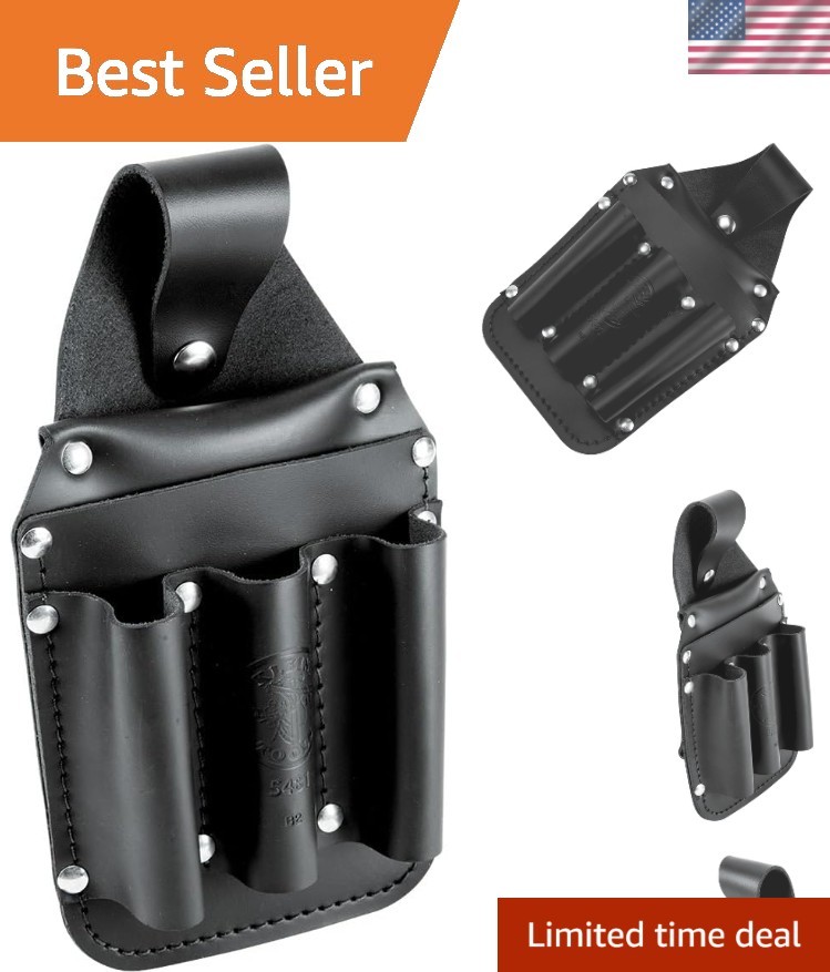 Compact 6-Pocket Leather Tool Pouch with Snap Belt Loop – 5.75 x 2.5 x 10 inches
