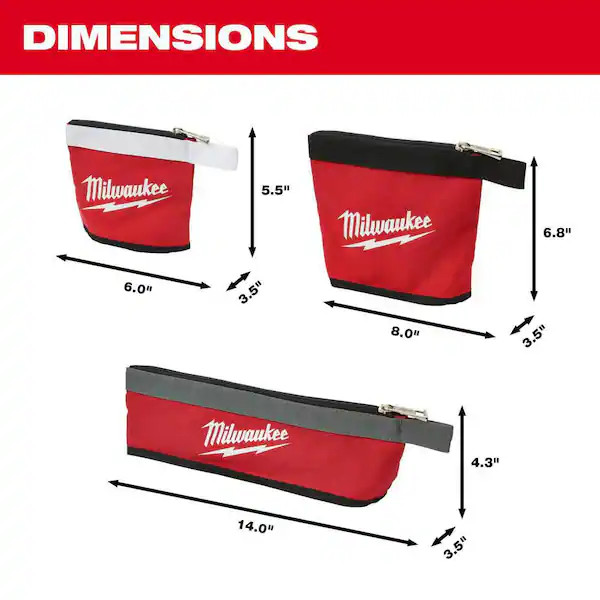 Milwaukee 14 in., 8 in. and 6 in. Multi-Size Zipper Tool Bags in Red (3-Pack)