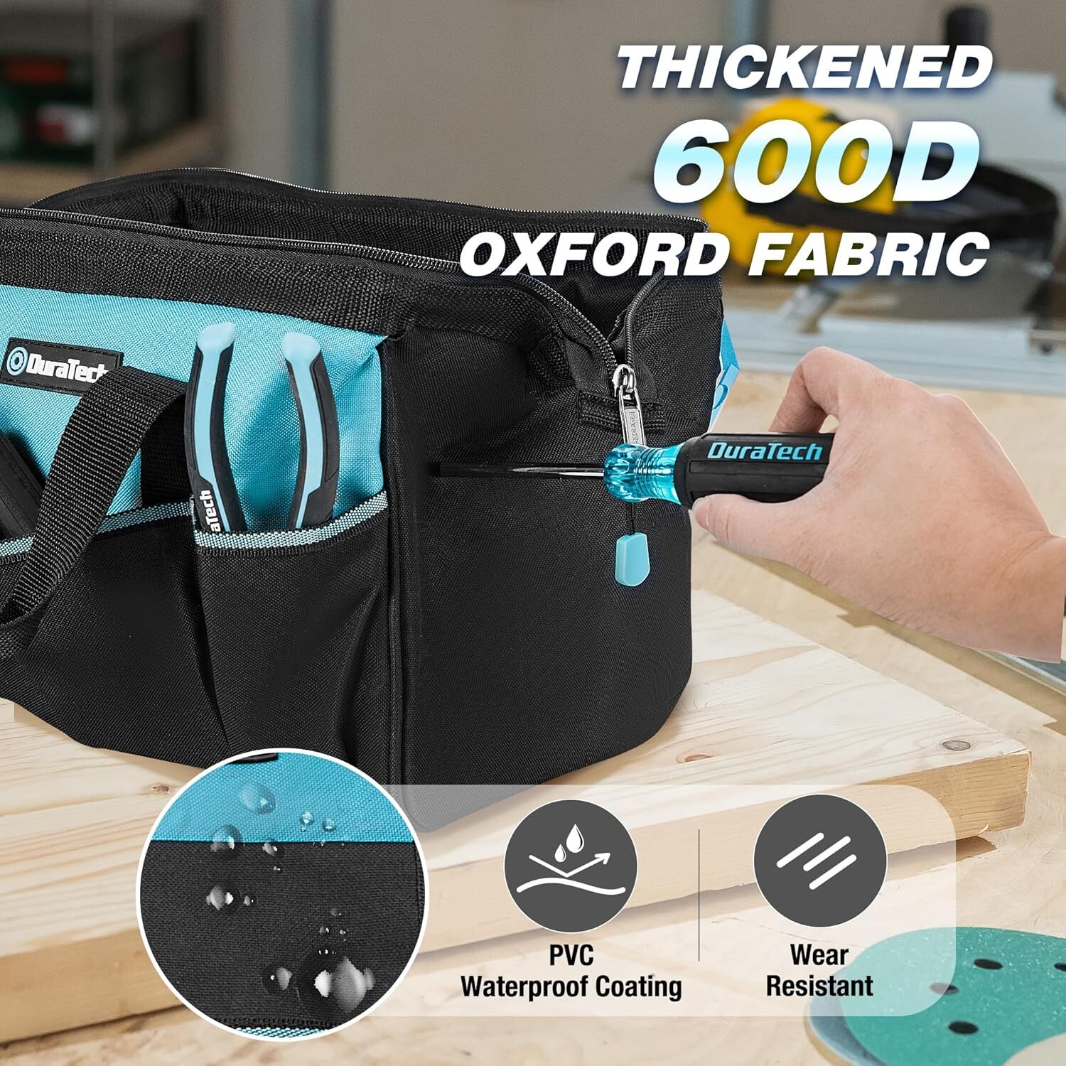 DURATECH 13-in Small Wide Open Mouth Tool Bag 9 Pockets Thickened Fabric Toolbag