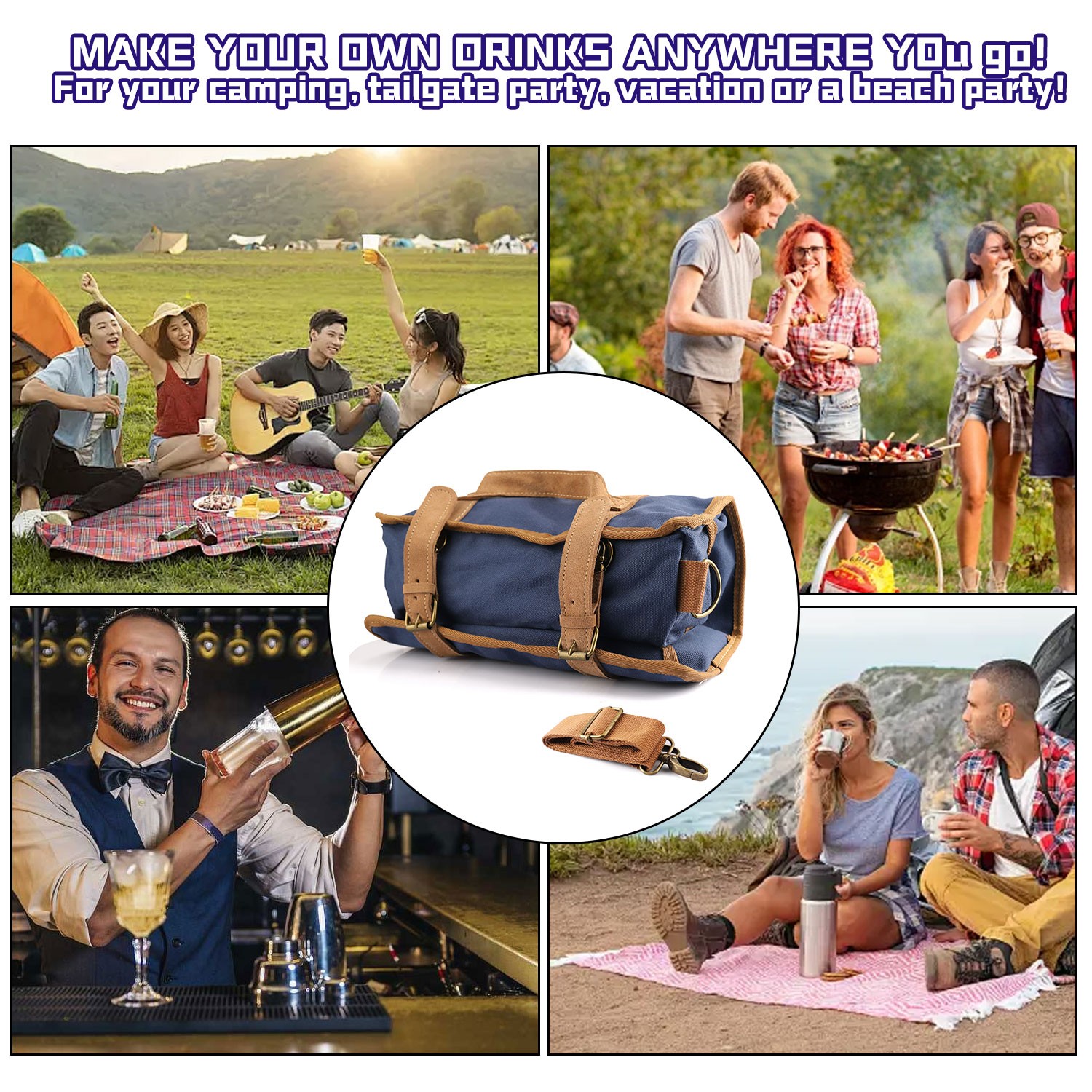 Portable Bar Tool Organizer Bag – Travel-Friendly with Compartments for Wine