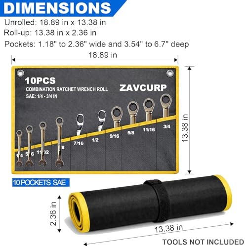 2PCS Wrench Roll Organizer – 10 Pockets Sae + 12 Pockets Metric – 10 Pockets