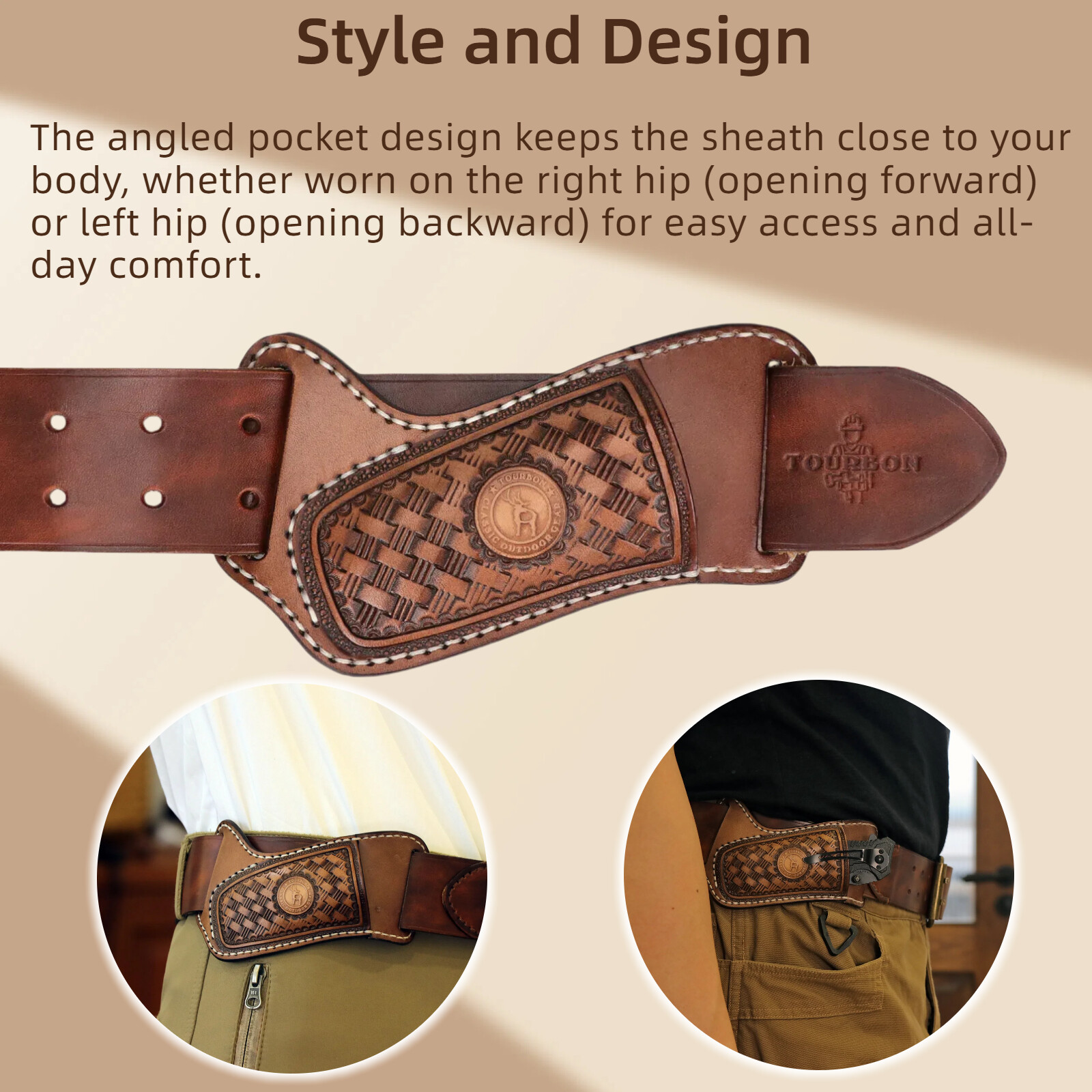 TOURBON Leather Folding Blade Knife Sheath Belt Pouch Tool Pocket Knives Holster