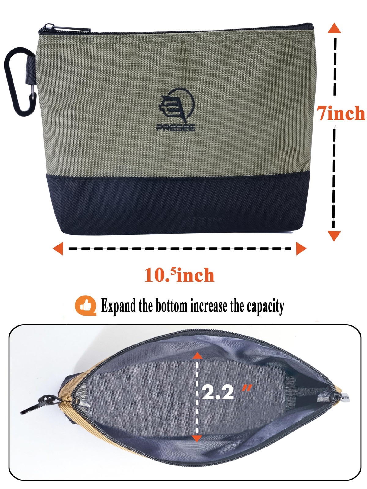 1 PCS Green 10.5 Inch Heavy Duty 1680D Nylon Zipper Small Tool Pouch Bag