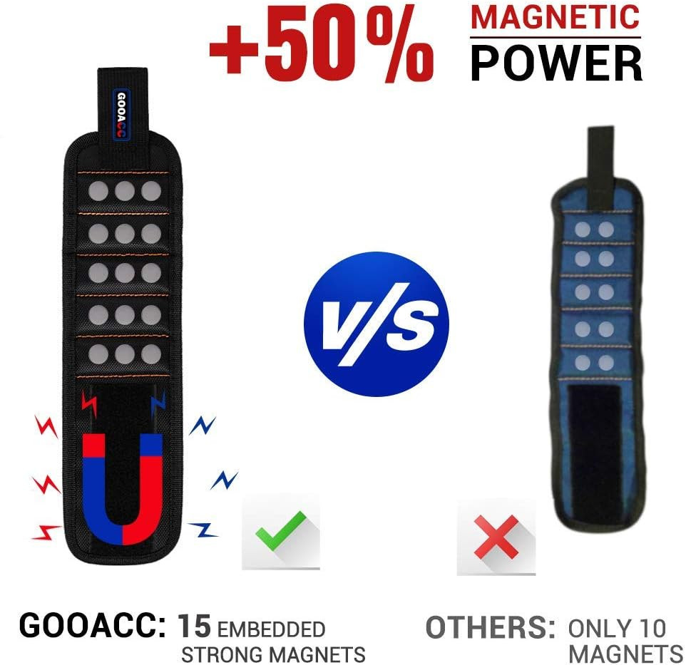 GOOACC G0010A 2 Pack 15 Magnetic Wristband Holding Screws Nails Drill Bits Gadge