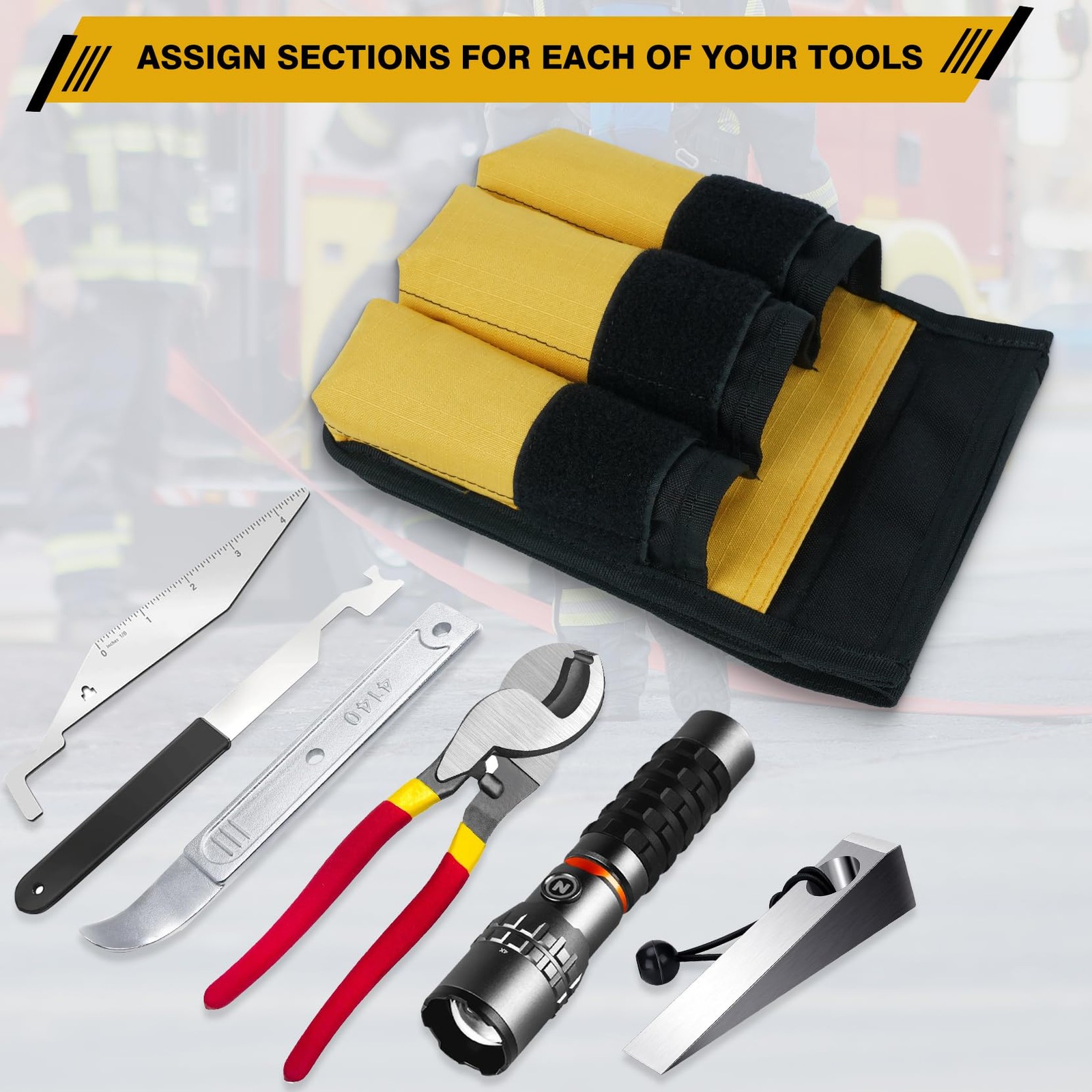 7-Pocket Firefighter Tool Pouch with Carry Handle and Flap, Fits in Bunker Ge…