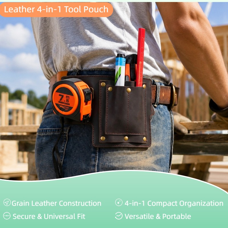 Tourbon Leather 4-in-1 Tool Pouch Electrician Framer Garden Belt Utility Bag