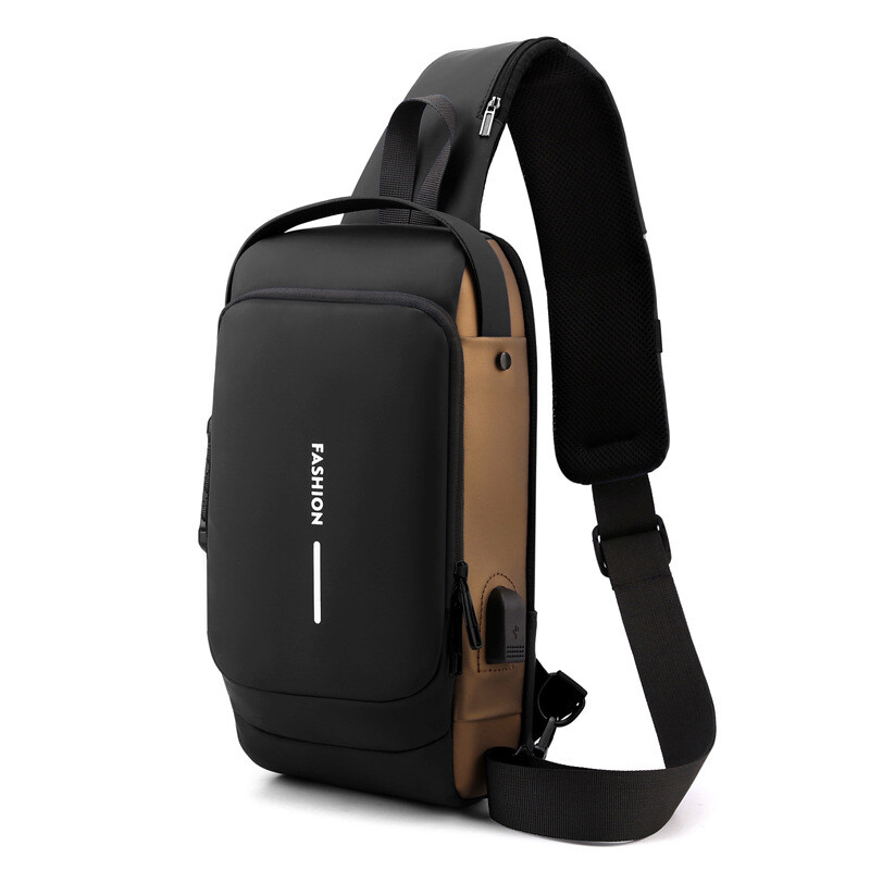Men’s crossbody combination lock Anti-theft outdoor sports usb port chest bag