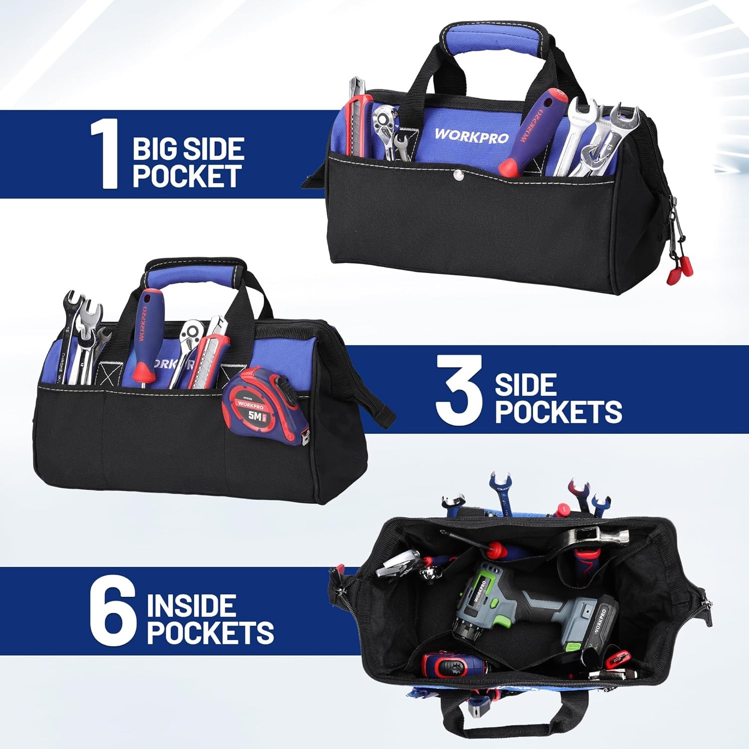 WORKPRO 17″Tool Backpack Duty Jobsite Tool Bag Handbag Tool Organizer w/ Molded