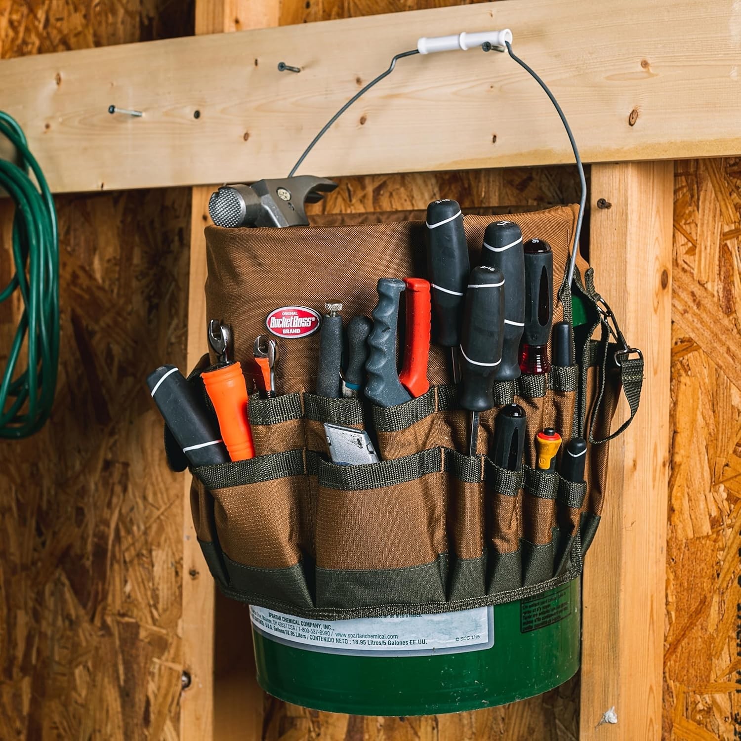 Round Portable Tool Organizer in Brown with 33 Compartments Fits 5 Gallon Bucket