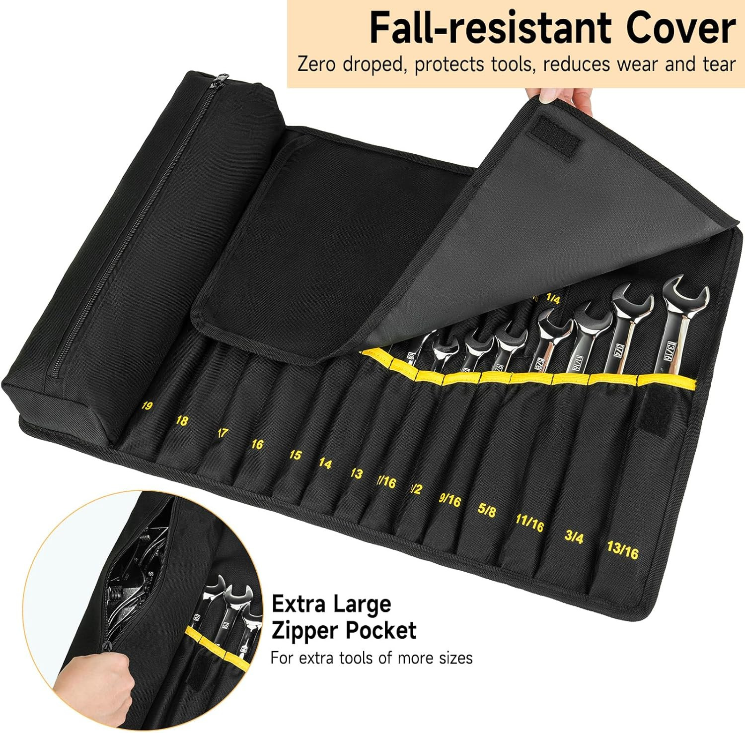 Wrench Roll Organizer 23 + 1 Pocket Heavy Duty Tool Roll Bag Metric & SAE Tools