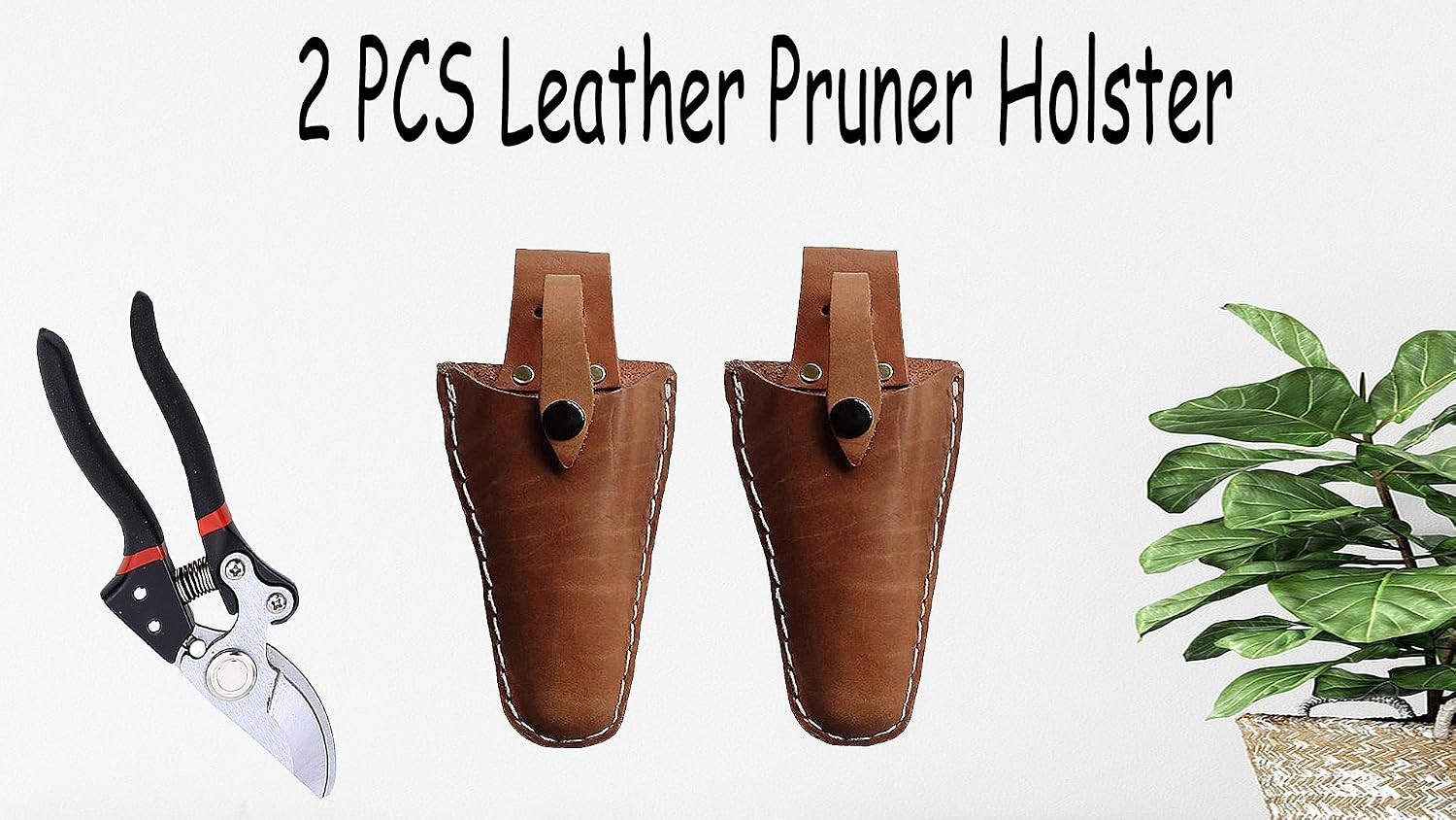 2 PCS Leather Pruner Holster Hanging Pouch with Safety Lock for Pliers Pruner (P