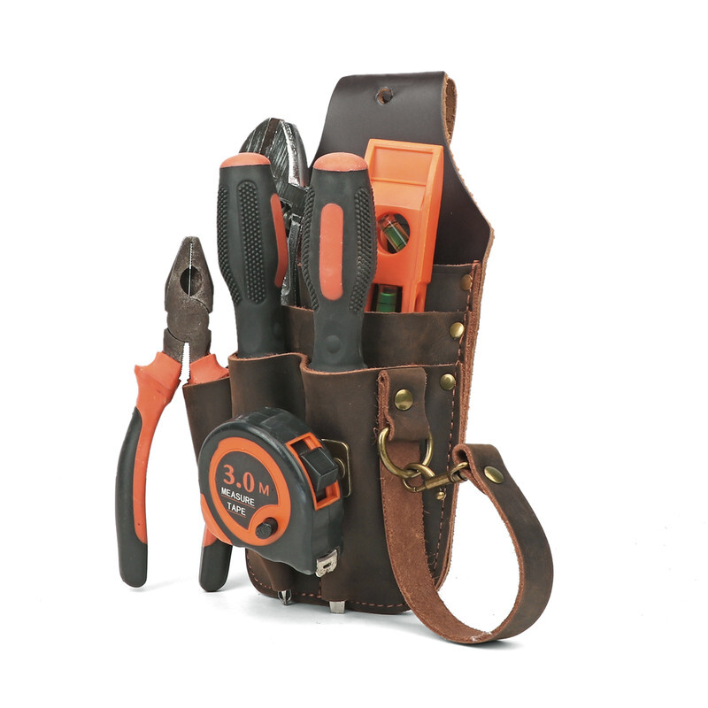 TOURBON Workshop Small Maintenance Tools Carrier Belt Pouch Buffalo Hide Leather