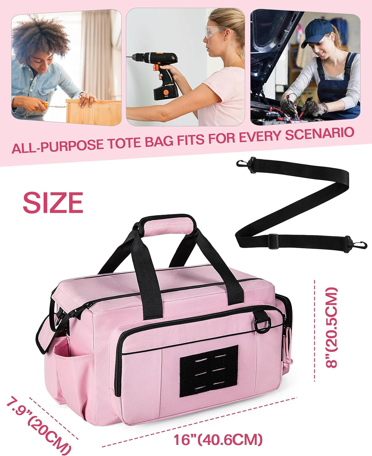 Tactical Tool Bag for Women, 16 Inches Tool Storage Organizer Box with Wide Mout