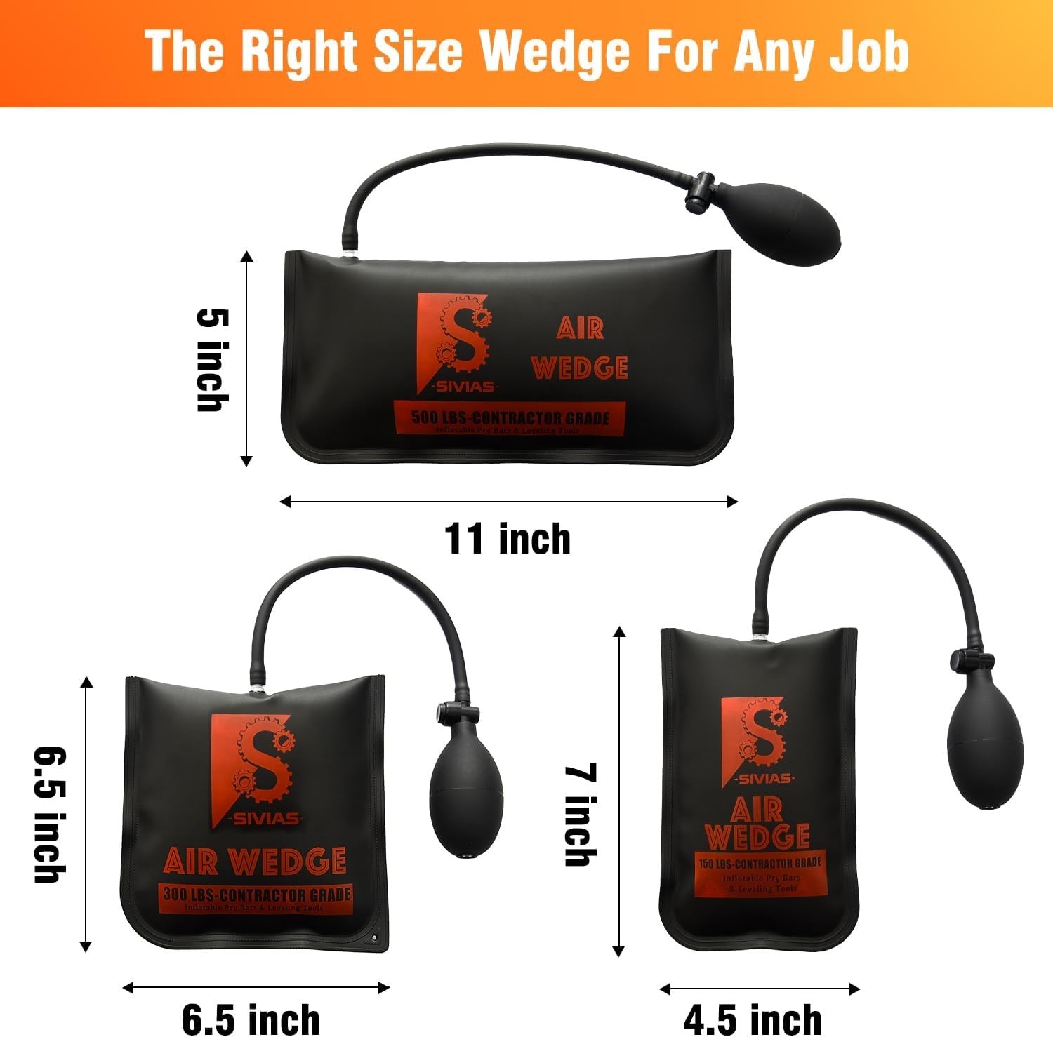 3 Size Inflatable Air Wedge Shim – Heavy-Duty Leveling Tool, 500 LB Capacity